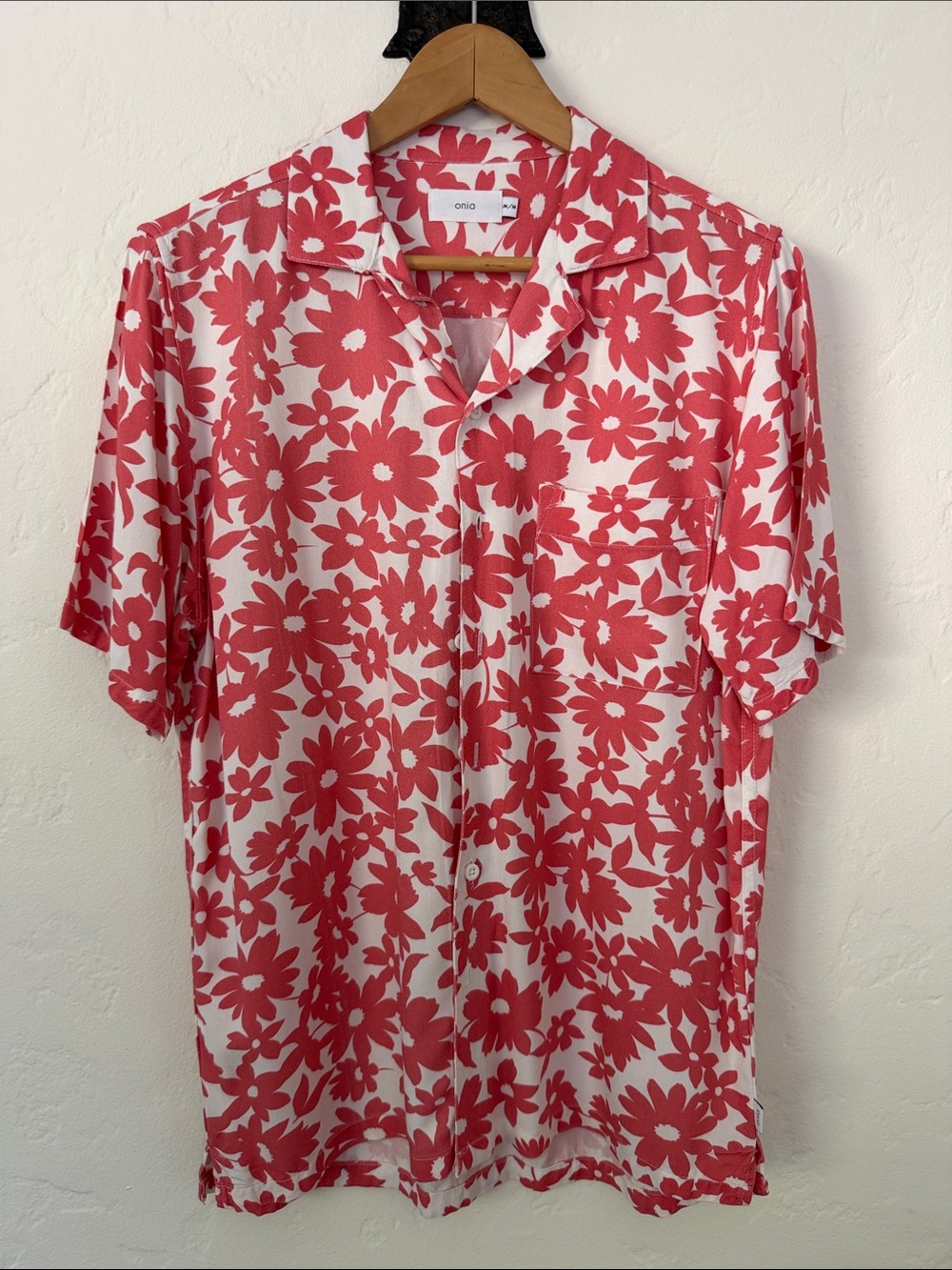 Onia Red and White Floral Short-Sleeve Camp Shirt